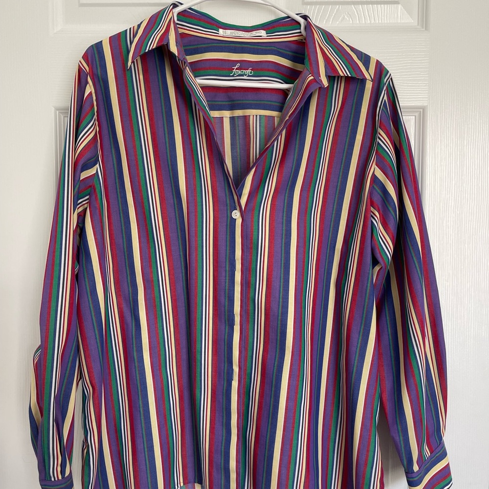Vintage Foxcroft long sleeve button down multi colored striped oversized large